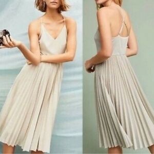 Elevenses Anthropologie Lunar Pleated Silver Sparkle Midi Dress